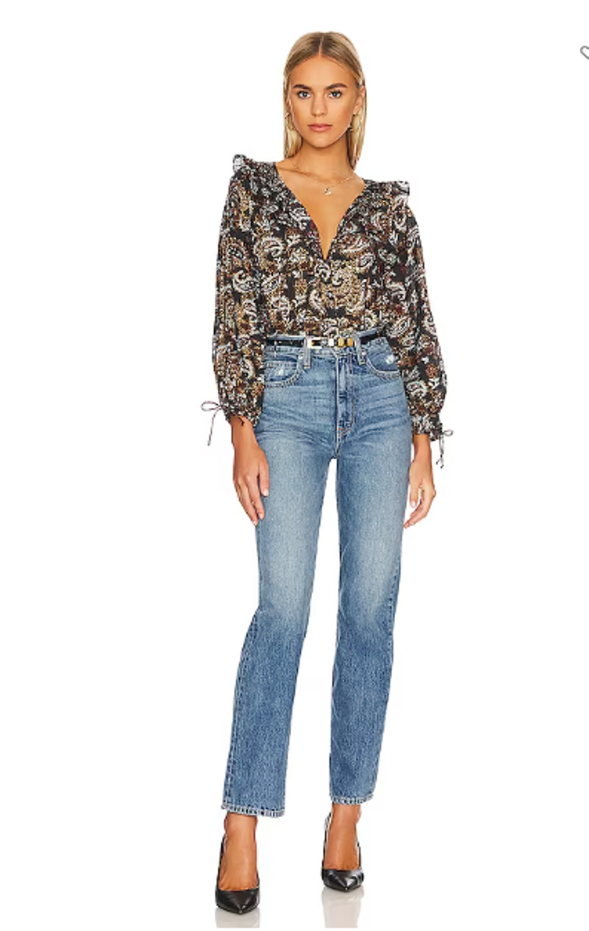 CLEOBELLA NWT Jillian Brown Black Paisley Print Organic Cotton Blouse // S